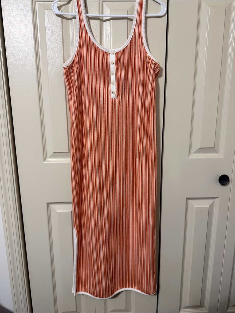 Maternity Sleeveless Orange Striped Tank Maxi Dress - Casual Summer Style